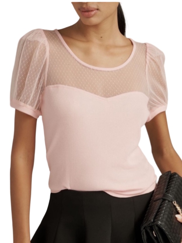 Anthropologie Maeve Sheer Yoke Sweetheart Top - Blush Pink S Nwt